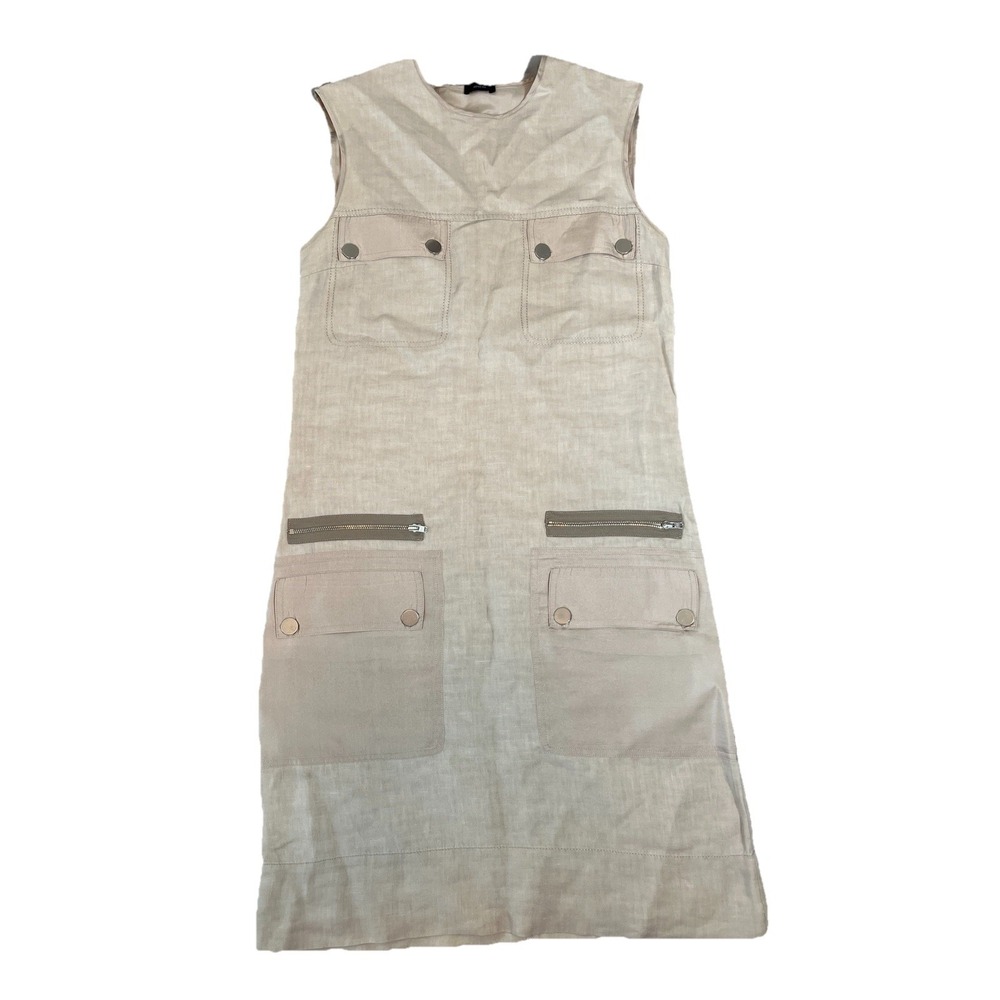 JOSEPH linen Jackson Cargo Shift Dress Sz 36 US Sz 6  Khaki Color With Pockets